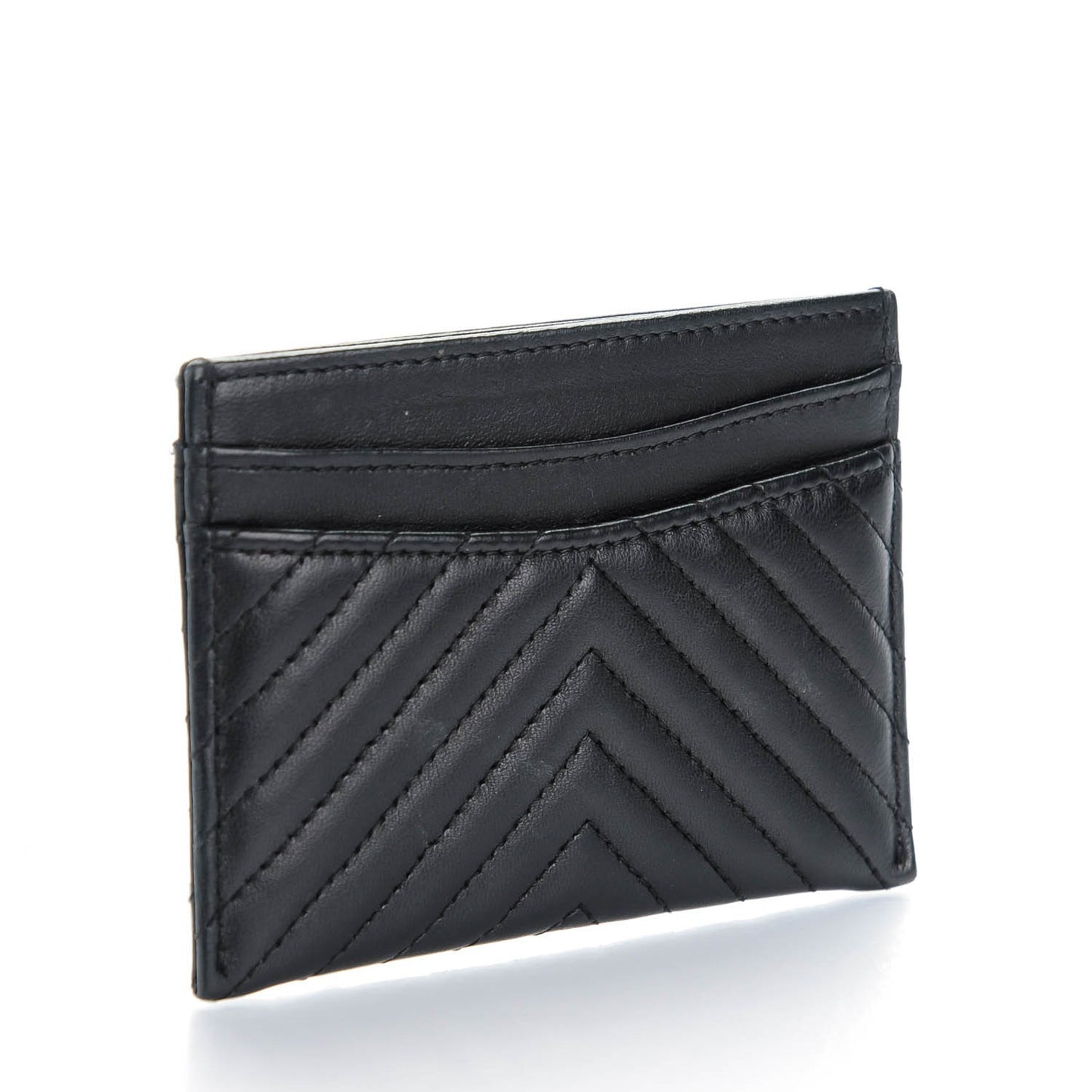 Lambskin Chevron Quilted Card Holder Black