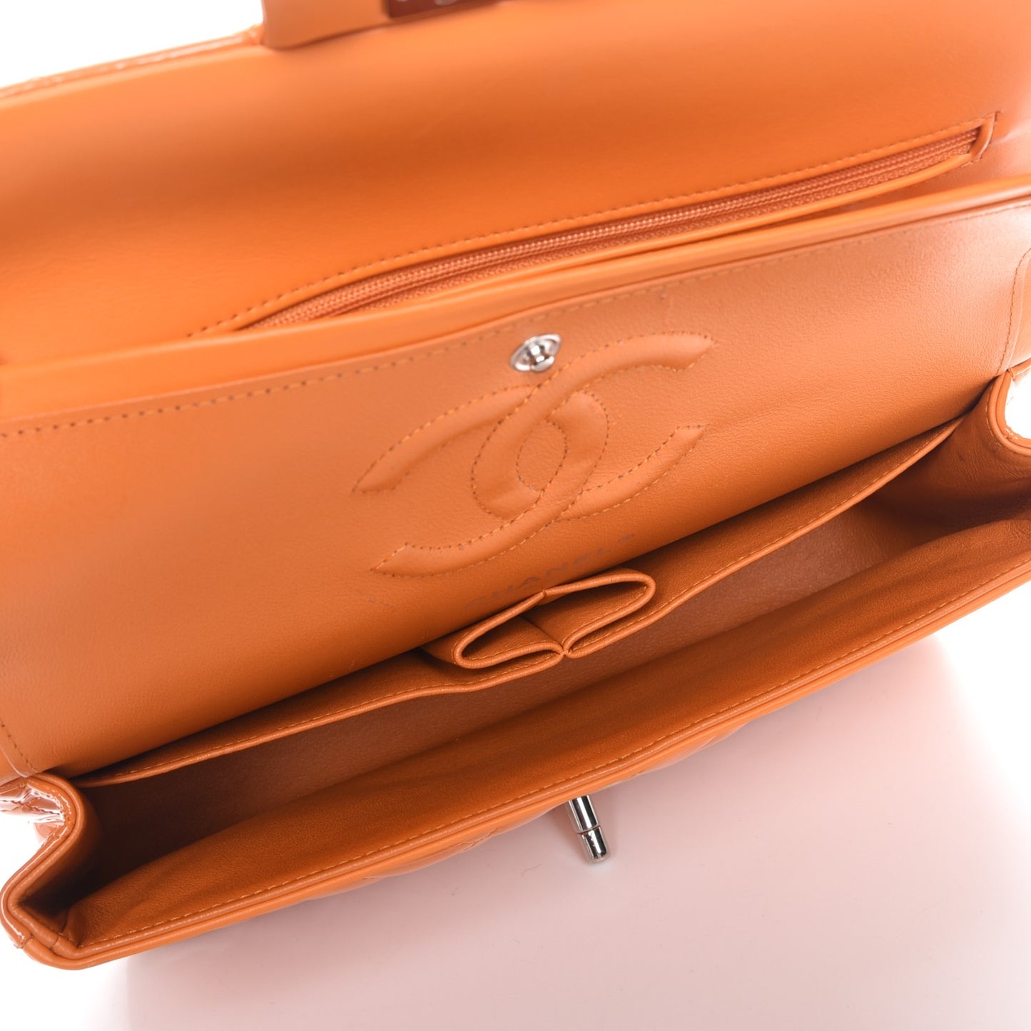 Patent Quilted Medium Double Flap Orange