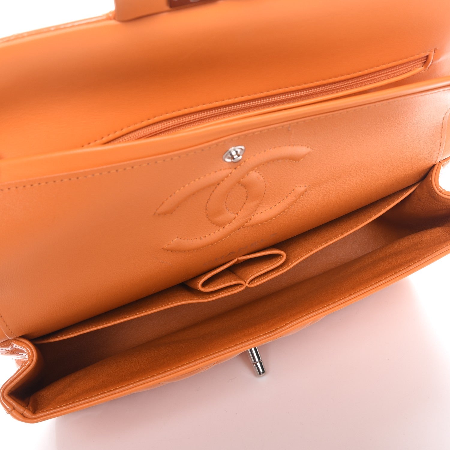 Chanel Patent Quilted Medium Double Flap Orange 7 of 9