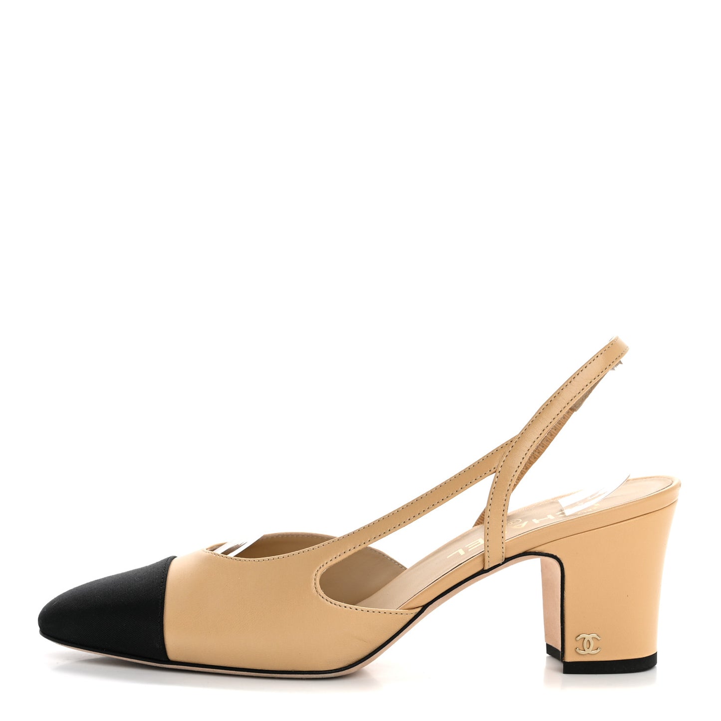 Goatskin Grosgrain Cap Toe CC Slingback Pumps 40.5 Beige Black
