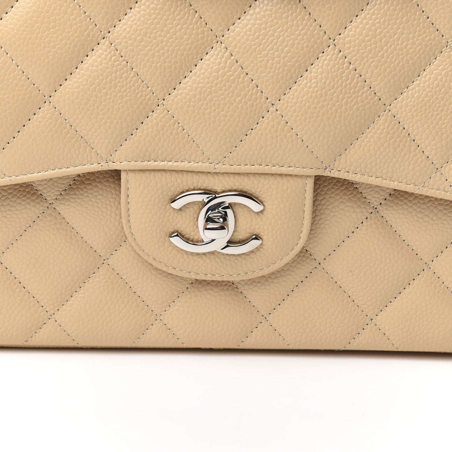 Caviar Quilted Jumbo Double Flap Light Beige
