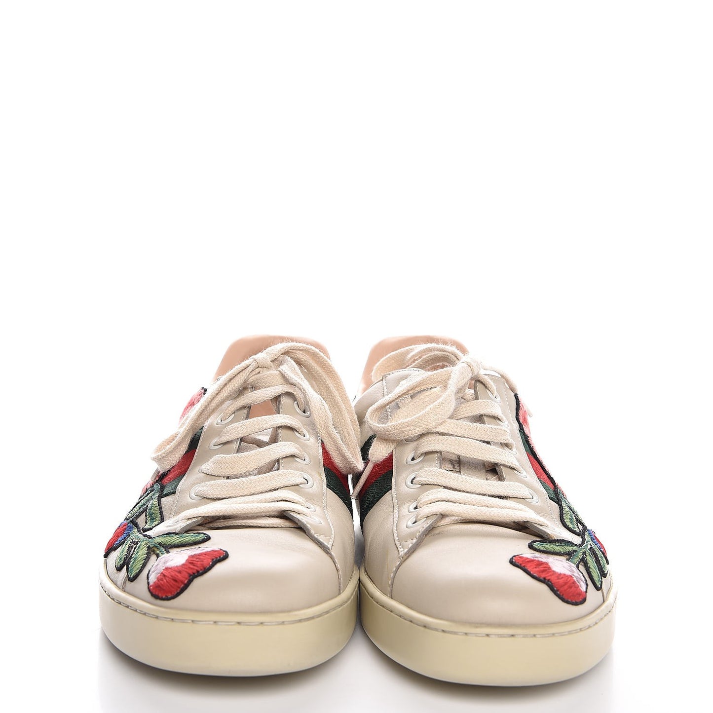 Calfskin Web Floral Embroidered Mens Ace Sneakers 9 Off White