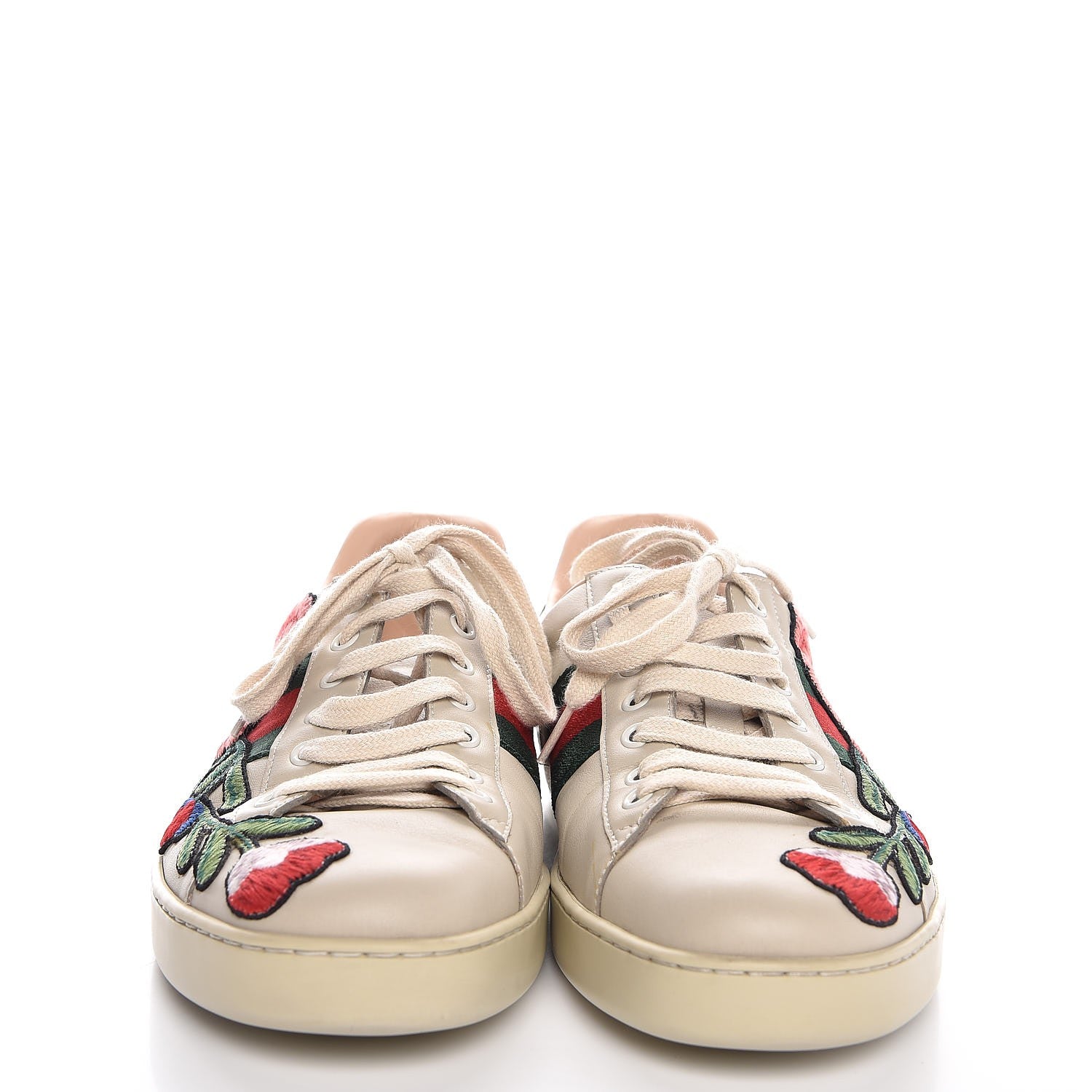 Gucci Calfskin Web Floral Embroidered Mens Ace Sneakers 9 Off White 2 of 10