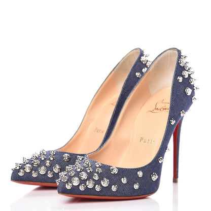 Christian Louboutin Denim Studded Aimantaclou 100 Pumps 36 Blue Silver 3 of 9