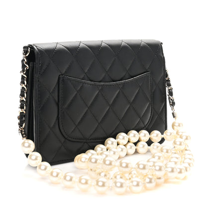 Chanel Lambskin Quilted Pearl Wallet On Chain WOC Black 3 of 12