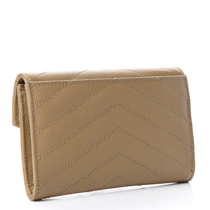 Saint Laurent Grain De Poudre Matelasse Chevron Small Monogram Envelope Wallet Darke Beige 3 of 8