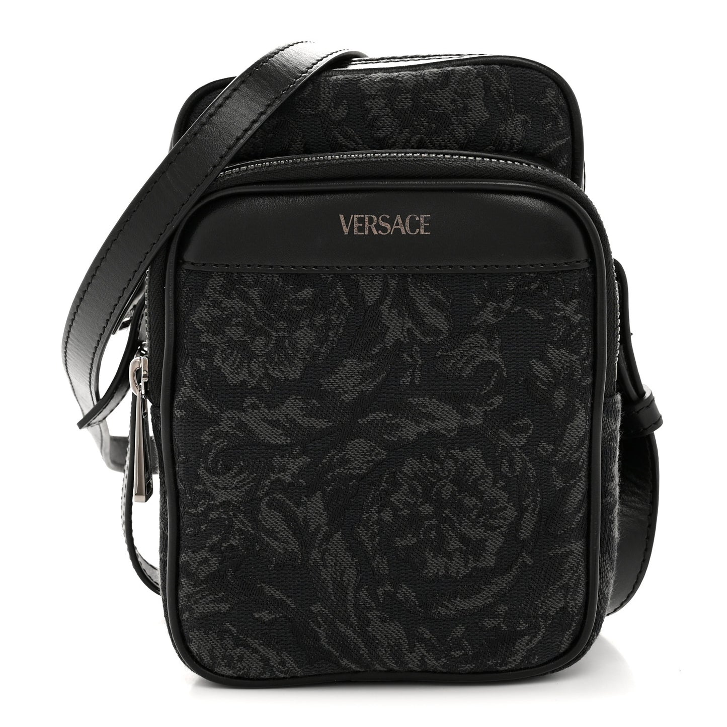 Fabric Jacquard Calfskin Small Barocco Crossbody Bag Black