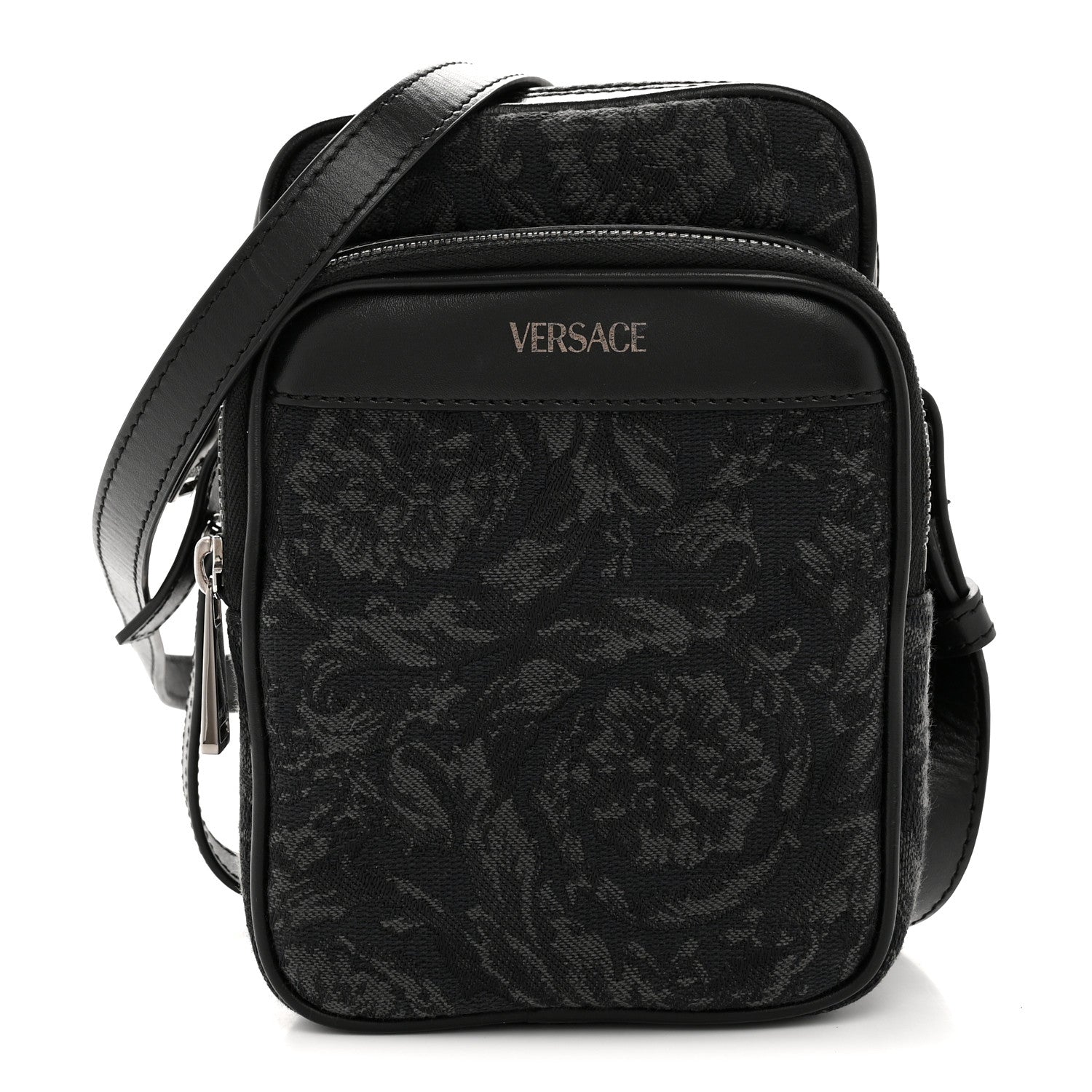 Versace Fabric Jacquard Calfskin Small Barocco Crossbody Bag Black 1 of 11