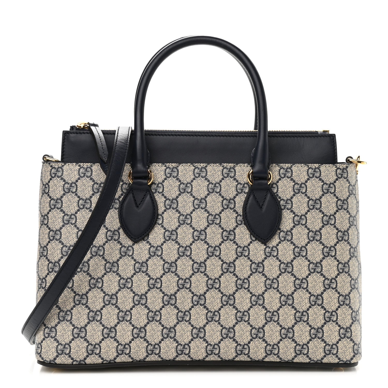 Gucci GG Supreme Monogram Small Zip Top Tote Beige Blue 1 of 10