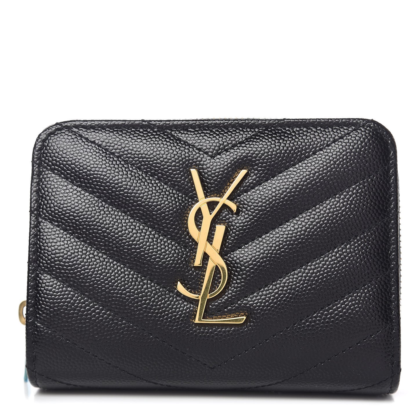 Grain De Poudre Matelasse Chevron Monogram Compact Zip Around Wallet Black