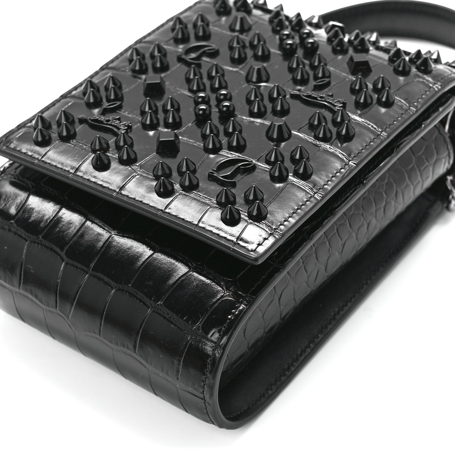 Christian Louboutin Crocodile Embossed Calfskin Spikes Loubinthesky Paloma Crossbody Phone Case Black 10 of 10