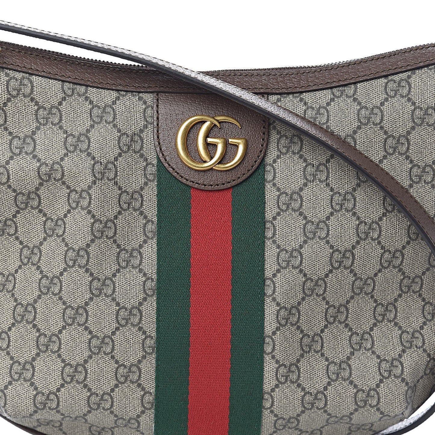 GG Supreme Monogram Web Small Ophidia Half Moon Hobo Brown