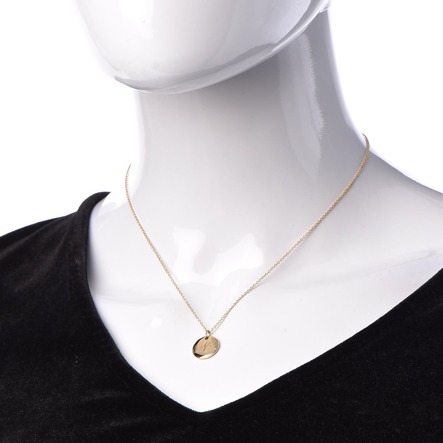 18K Yellow Gold Notes Letter "N" Disc Charm Pendant Necklace