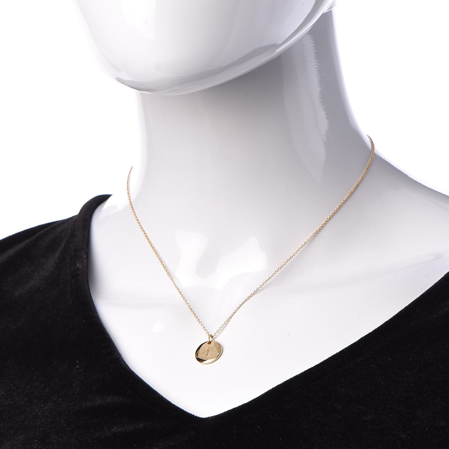 Tiffany 18K Yellow Gold Notes Letter "N" Disc Charm Pendant Necklace 2 of 6