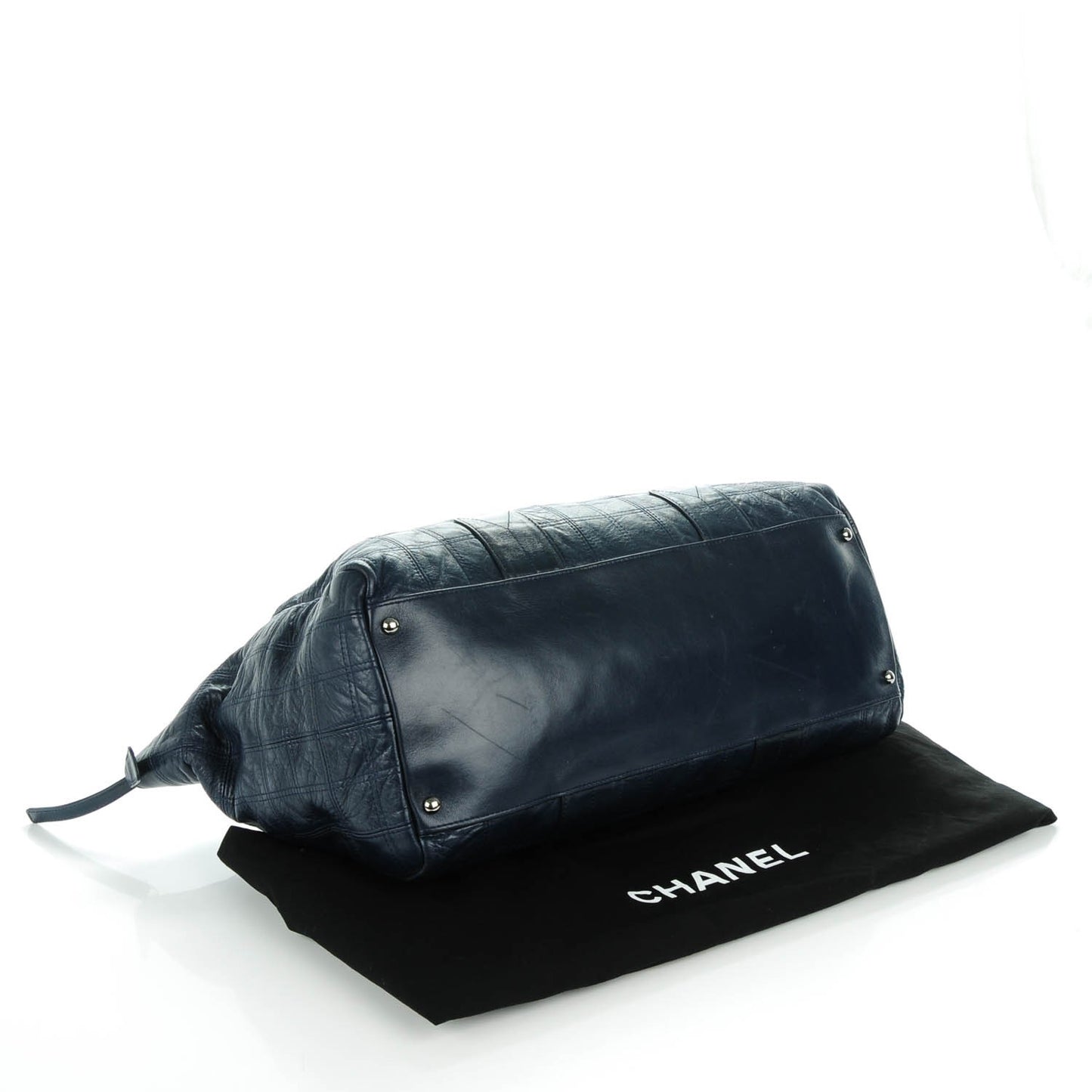 Lambskin Square Stitched Lax Large Tote Navy Blue