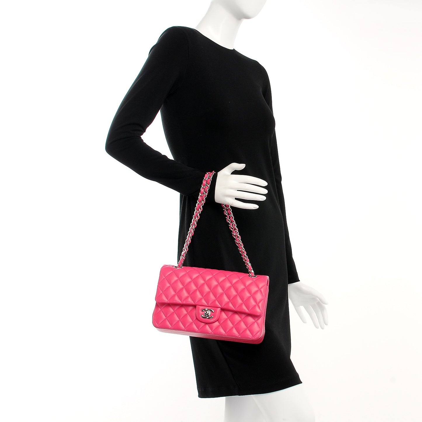 Lambskin Quilted Medium Double Flap Dark Pink