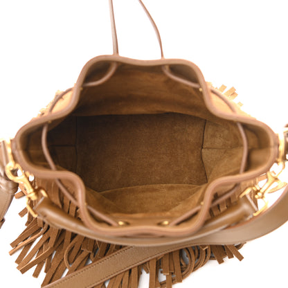 Saint Laurent Suede Calfskin Small Emmanuelle Fringe Bucket Bag Light Ocre 5 of 10