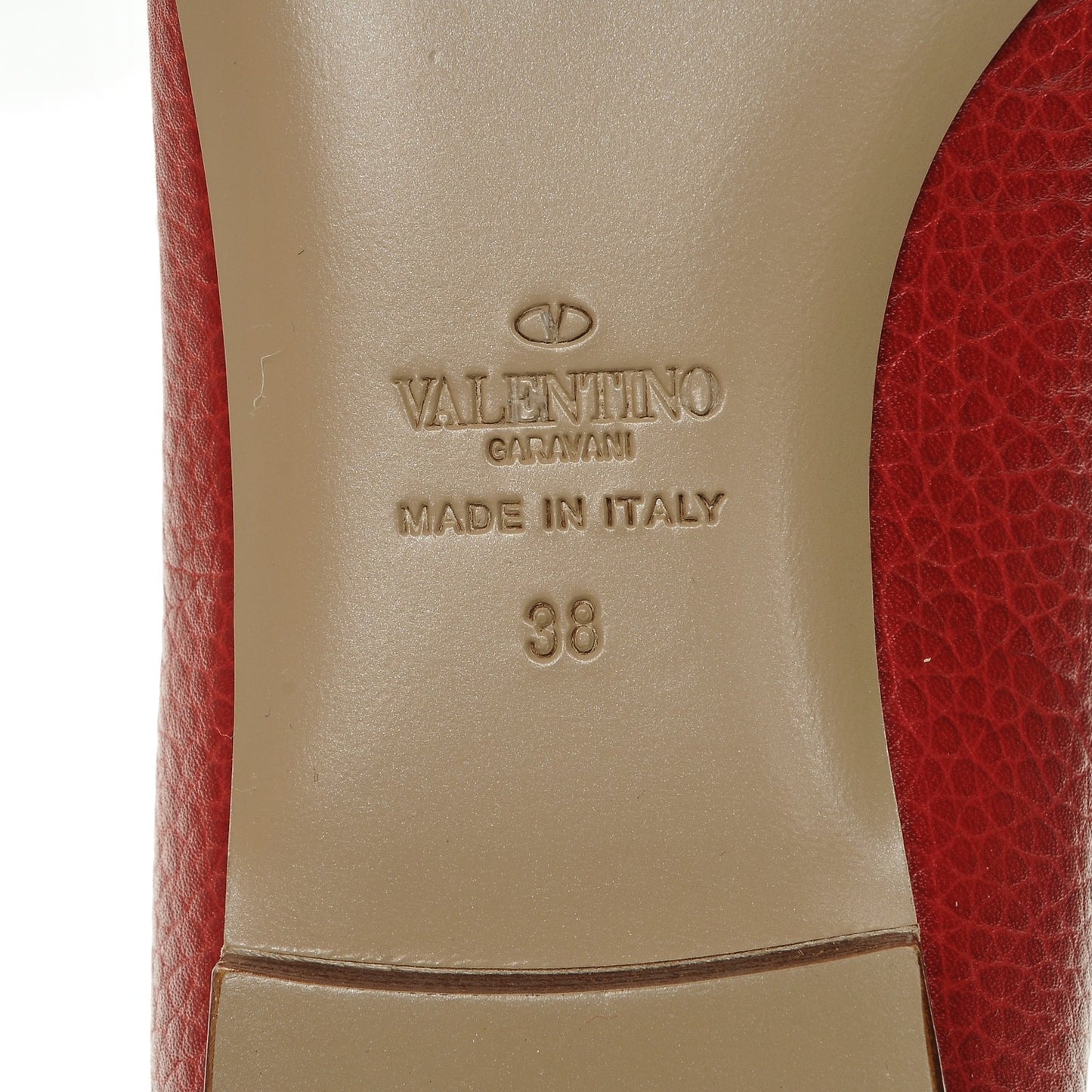 Pebbled Calfskin Rockstud Ballerina Flats 38 Red
