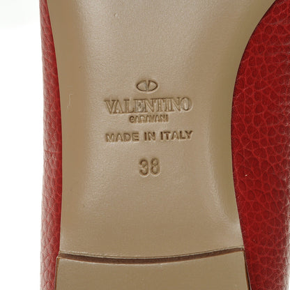 Valentino Garavani Pebbled Calfskin Rockstud Ballerina Flats 38 Red 6 of 8