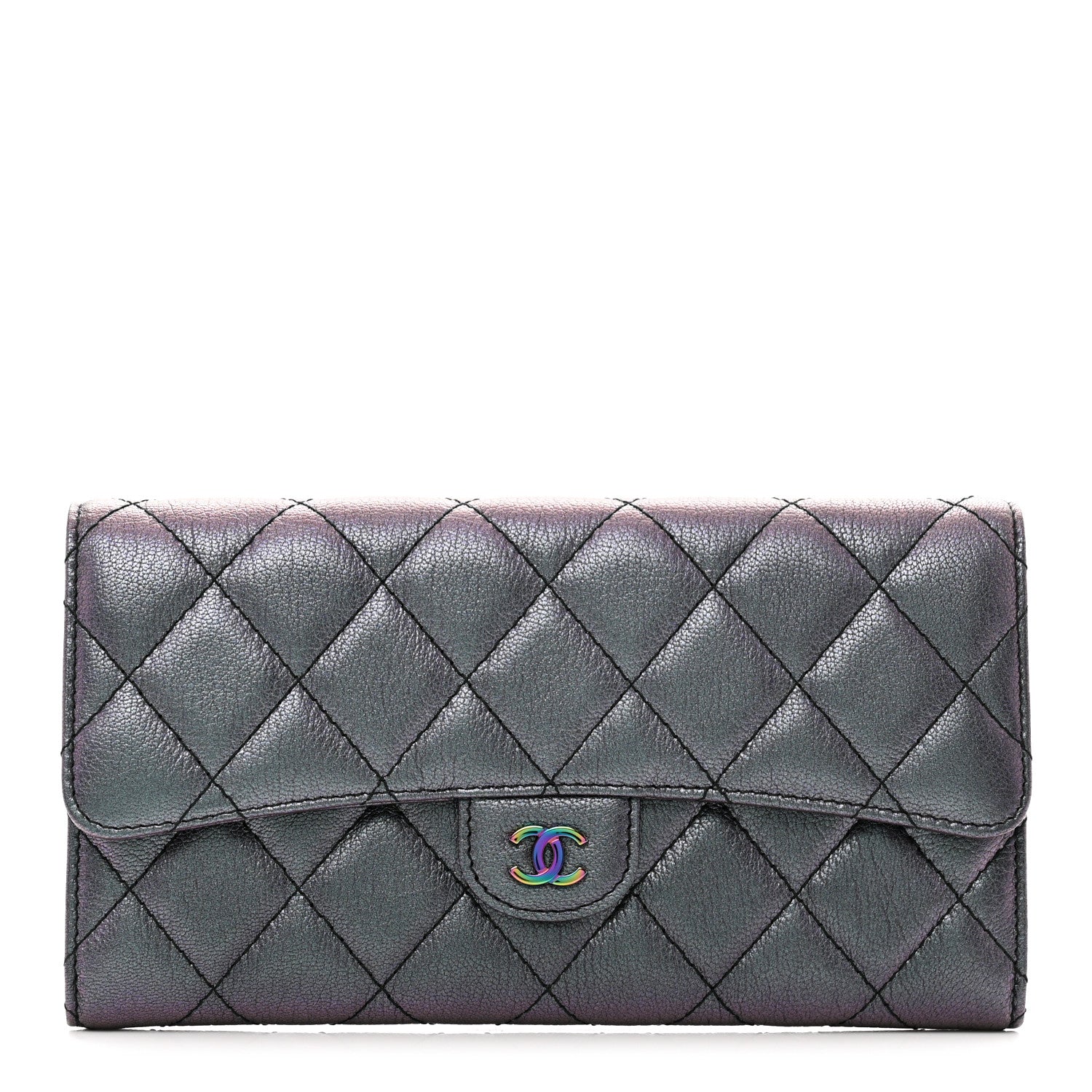 Chanel Iridescent Goatskin Quilted Large Flap Wallet Purple 1 of 9