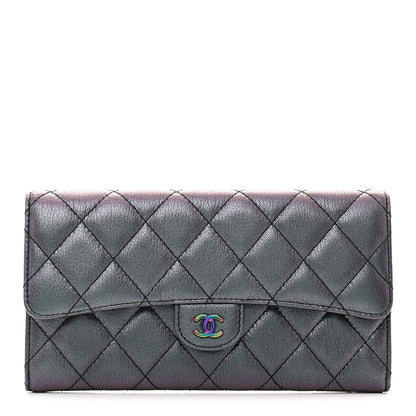 Chanel Iridescent Goatskin Quilted Large Flap Wallet Purple 1 of 9