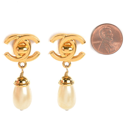 Chanel Pearl CC Turnlock Drop Clip On Earrings Gold 3 of 8