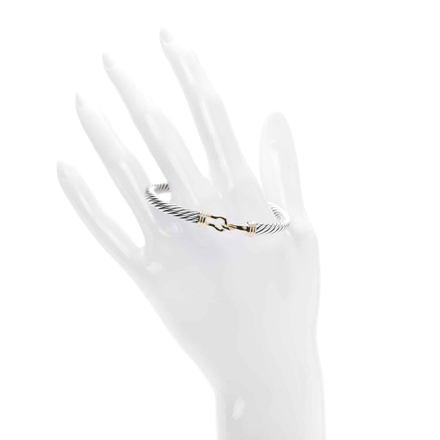 David Yurman Sterling Silver 14K Yellow Gold 5mm Cable Classic Buckle Bracelet 2 of 5