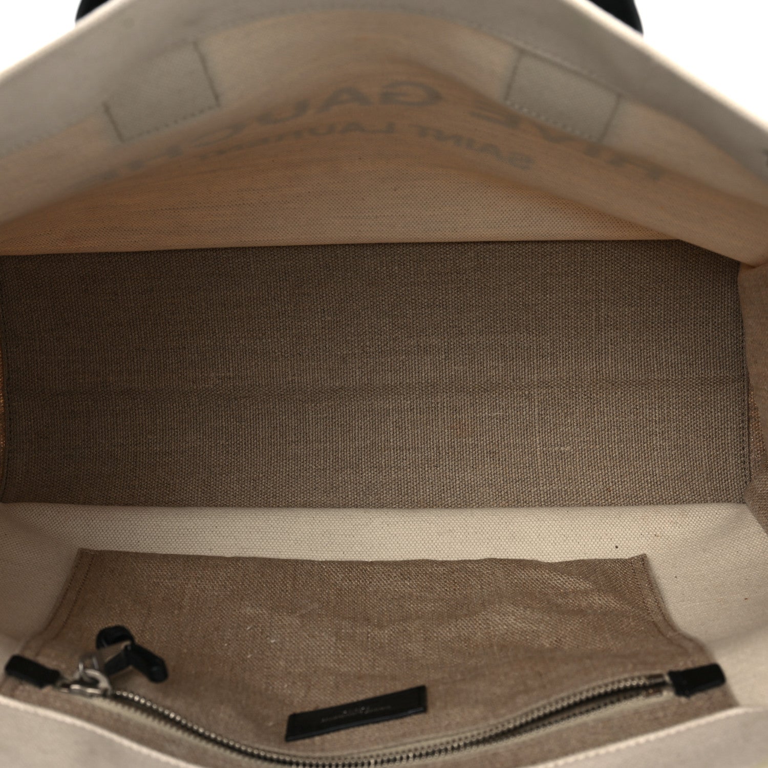 Saint Laurent Linen Calfskin Small Rive Gauche Tote Greggio Natural 5 of 10