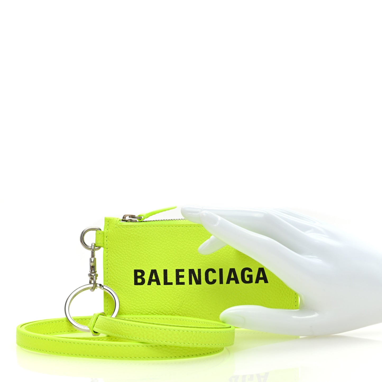 Grained Calfskin Logo Cash Coin Card Holder On Keychain Fluo Yellow Black