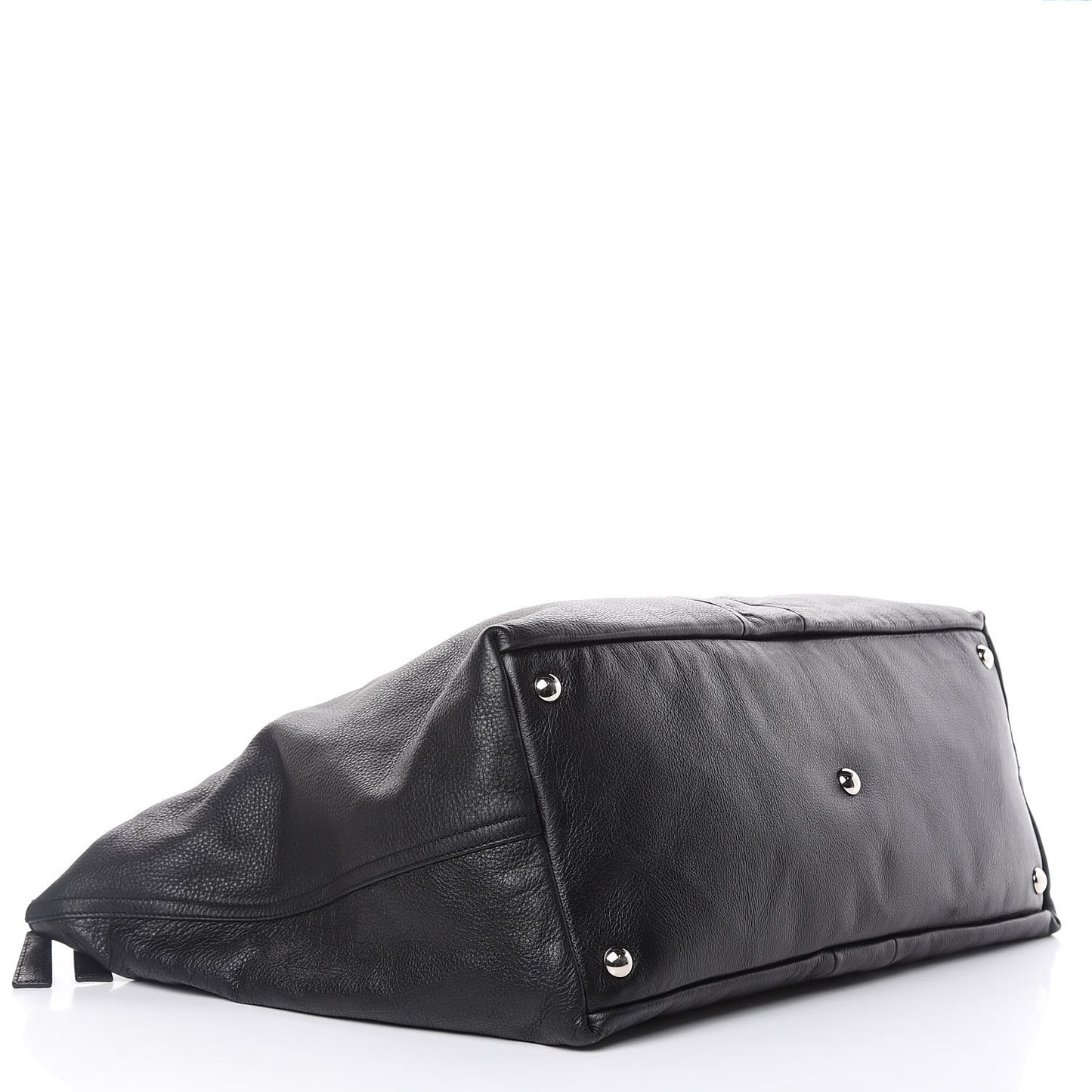 Calfskin Sac Hamptons Weekender Bag Black