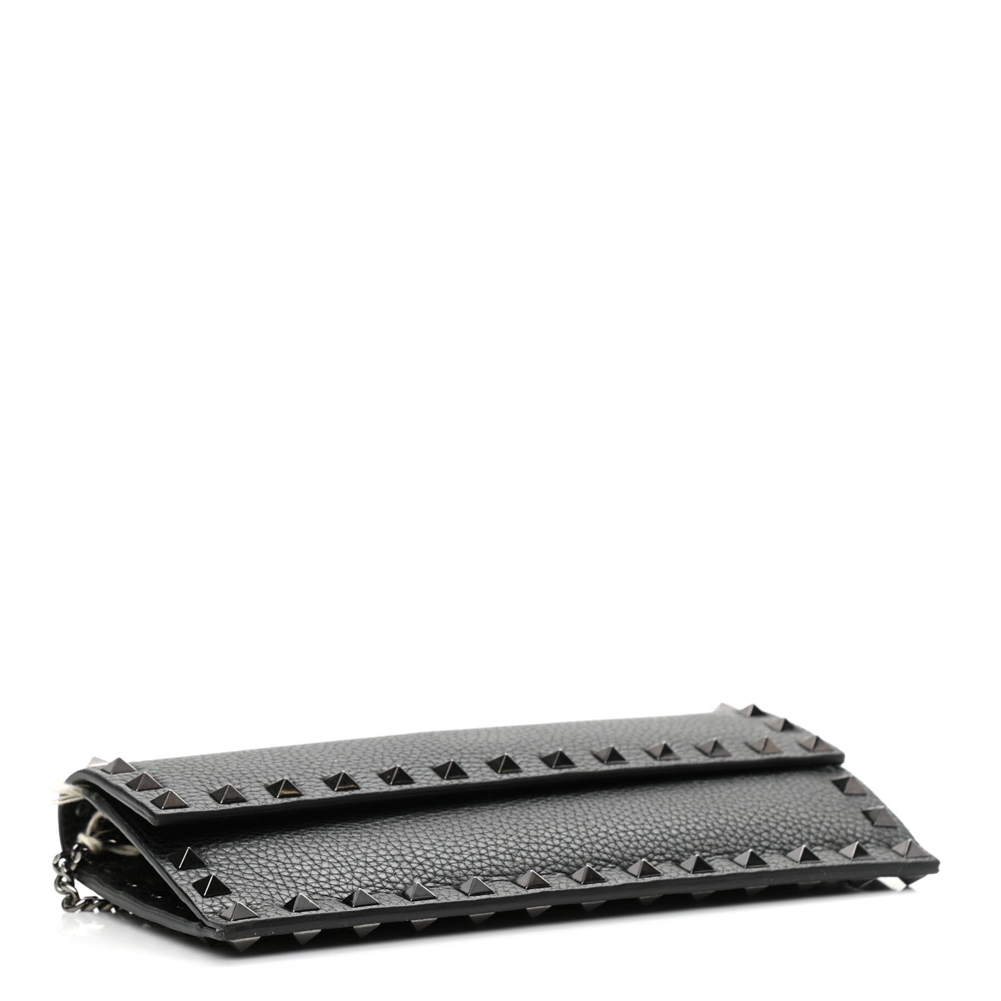 Grained Calfskin Rockstud Flap Wallet On Chain Black