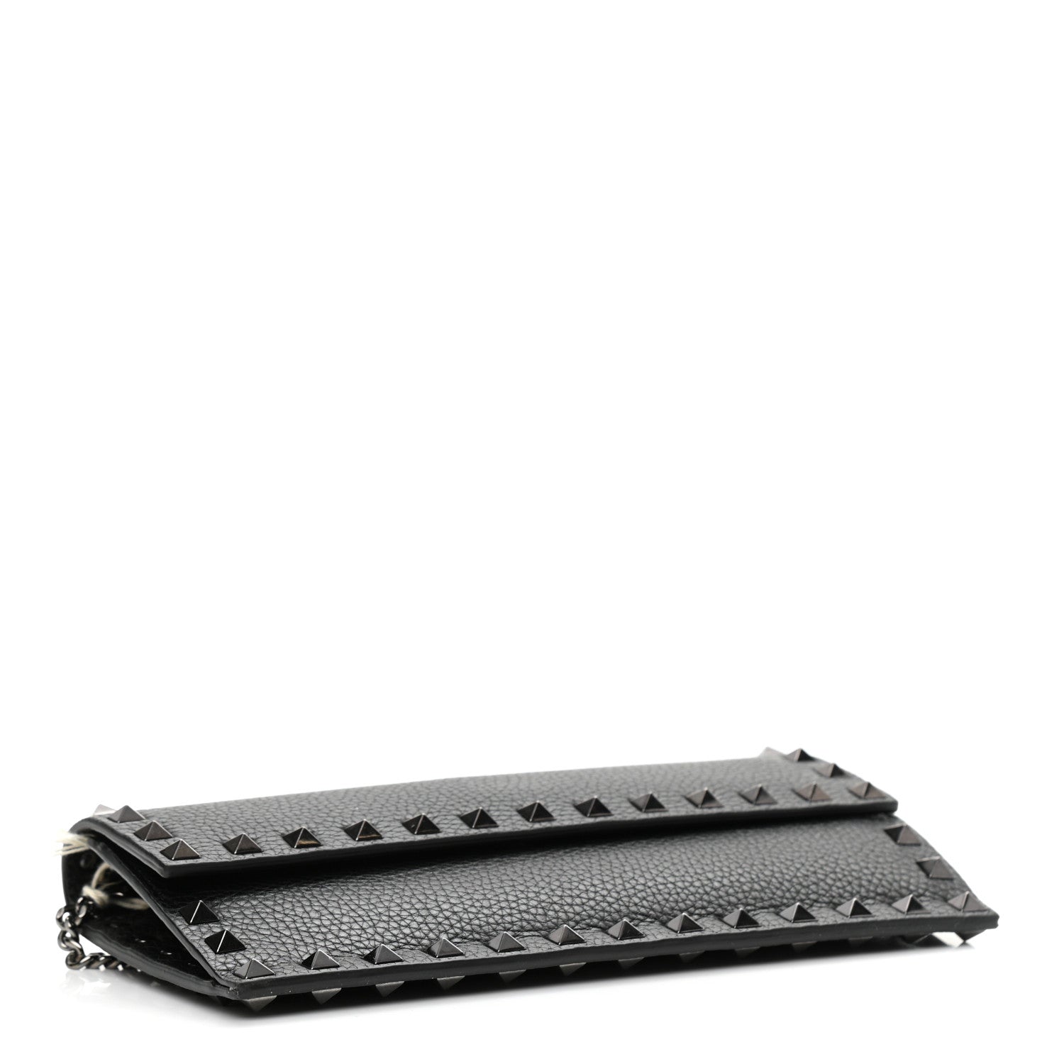 Valentino Garavani Grained Calfskin Rockstud Flap Wallet On Chain Black 3 of 8