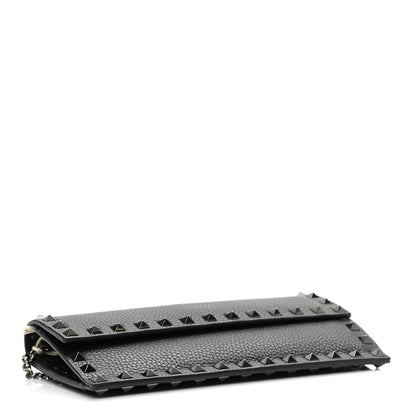 Valentino Garavani Grained Calfskin Rockstud Flap Wallet On Chain Black 3 of 8