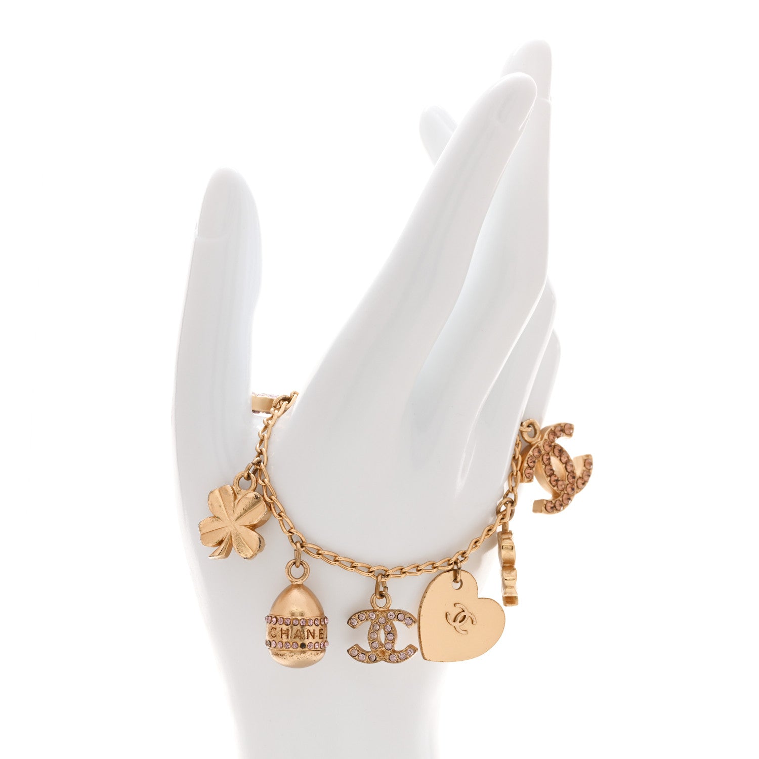 Chanel Metal Crystal Lucky Charms Bracelet Gold Pink 2 of 7
