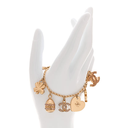 Chanel Metal Crystal Lucky Charms Bracelet Gold Pink 2 of 7