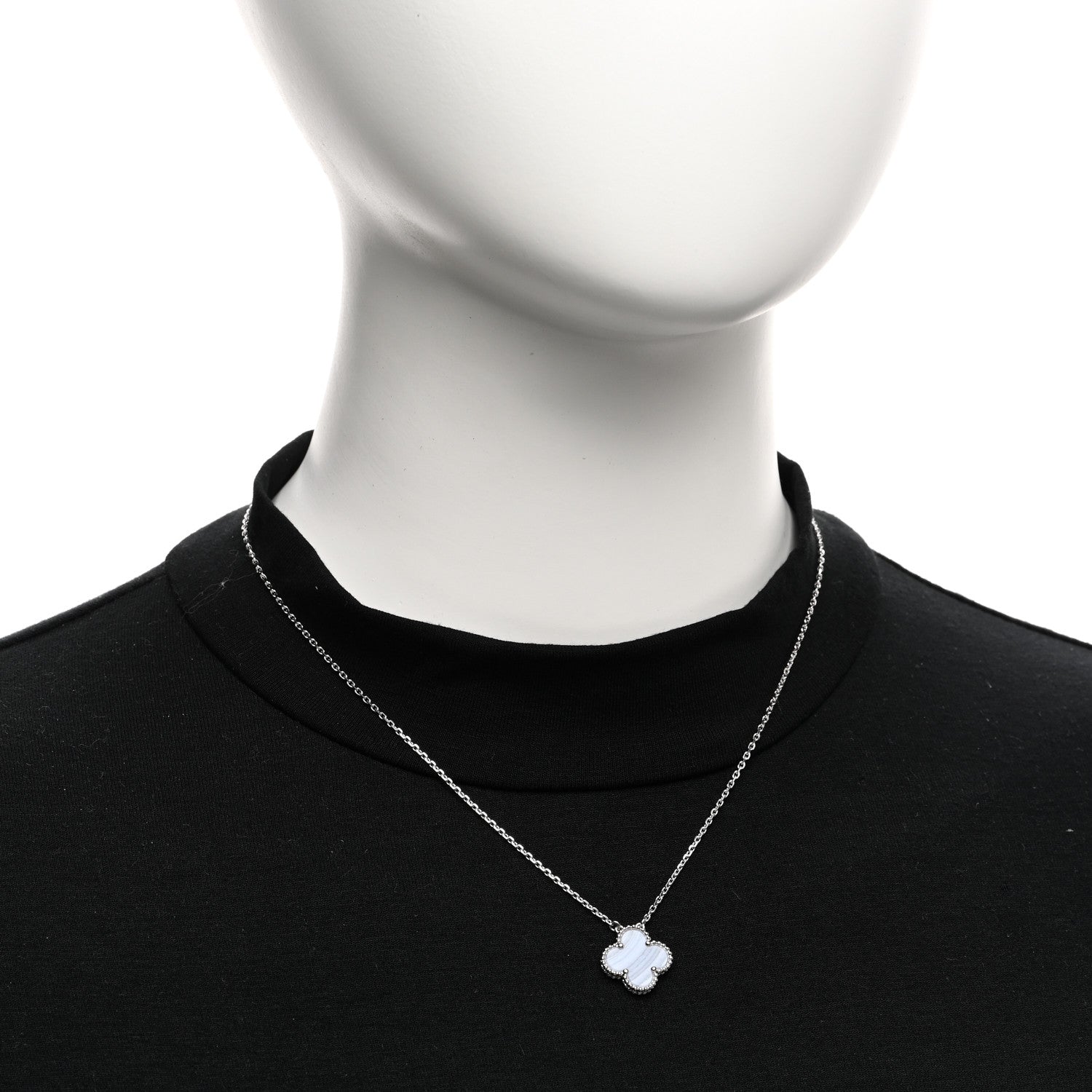 Van Cleef & Arpels 18K White Gold Chalcedony Vintage Alhambra Pendant Necklace 2 of 4