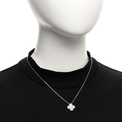 Van Cleef & Arpels 18K White Gold Chalcedony Vintage Alhambra Pendant Necklace 2 of 4