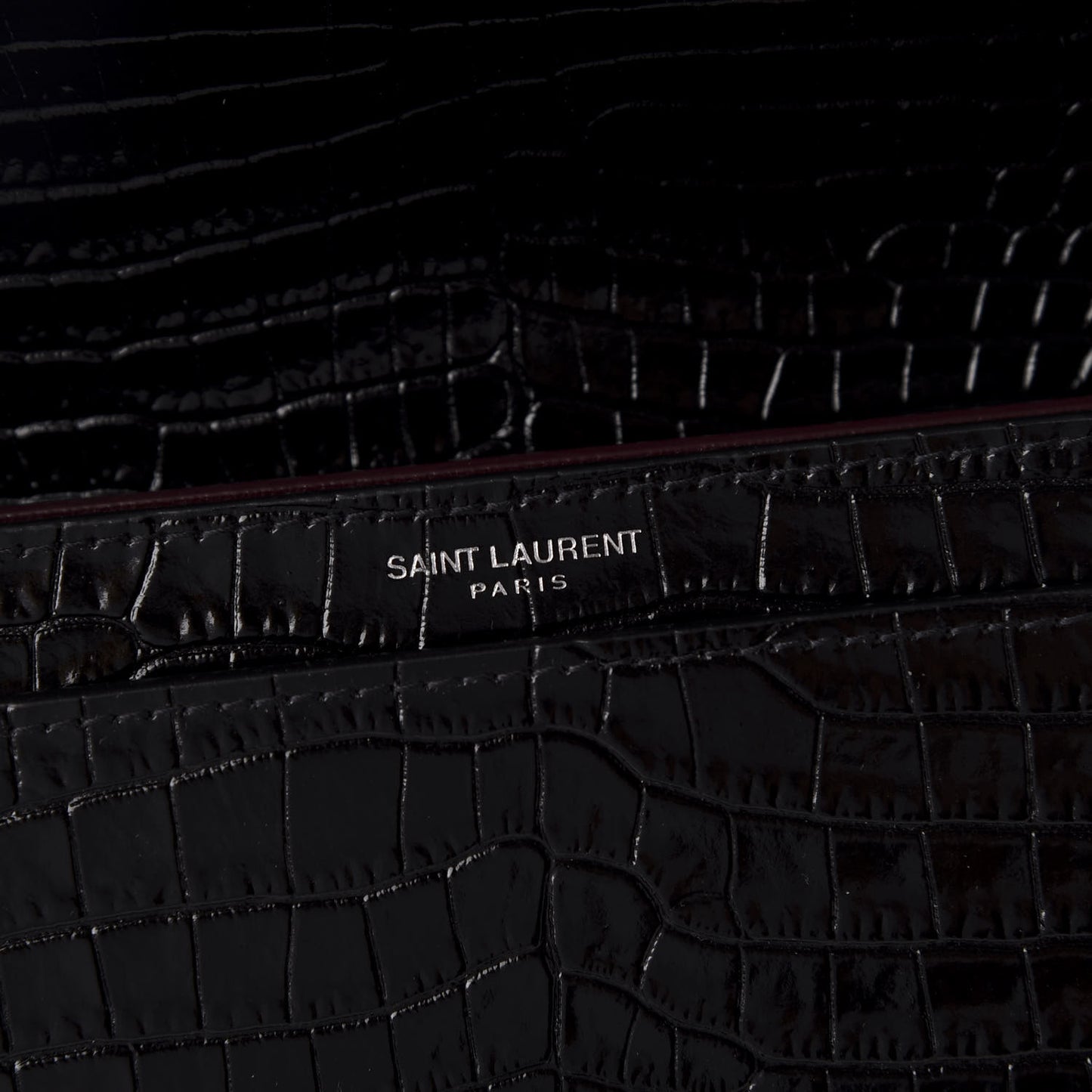 Calfskin Crocodile Embossed Monogram Cassandra Clasp Bag Black Rouge Legion