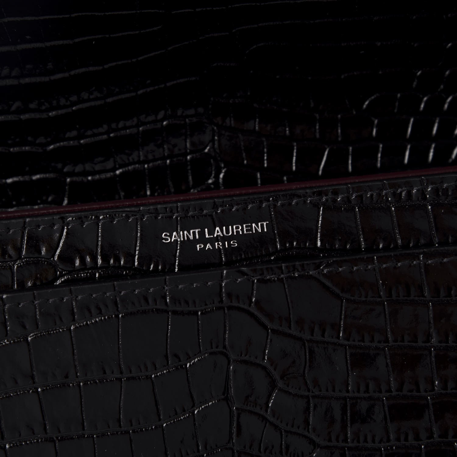 Saint Laurent Calfskin Crocodile Embossed Monogram Cassandra Clasp Bag Black Rouge Legion 10 of 11