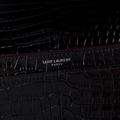 Saint Laurent Calfskin Crocodile Embossed Monogram Cassandra Clasp Bag Black Rouge Legion 10 of 11
