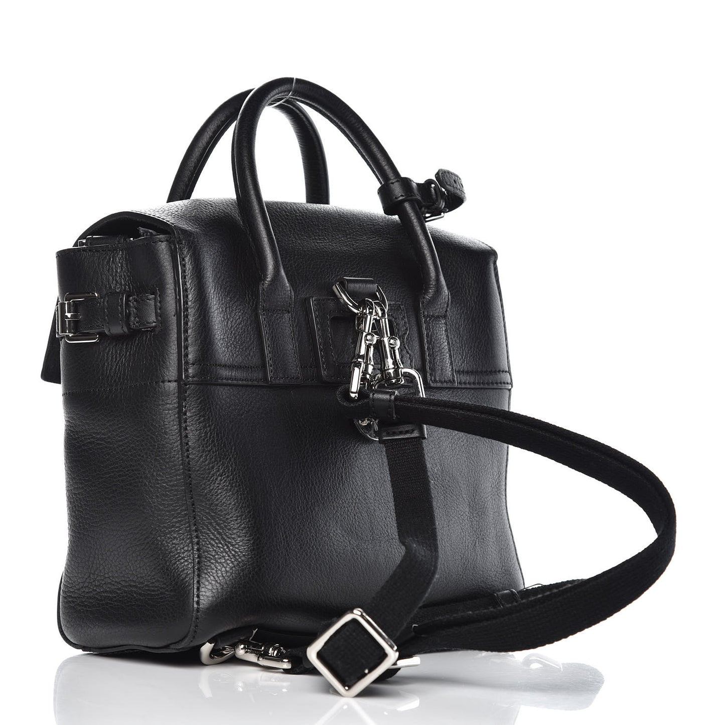 Natural Leather Mini Cara Delevingne Convertible Satchel Black
