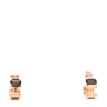 Hermes Rose Gold Plated Epsom Olympe Hoop Earrings Trench Naturel 1 of 5