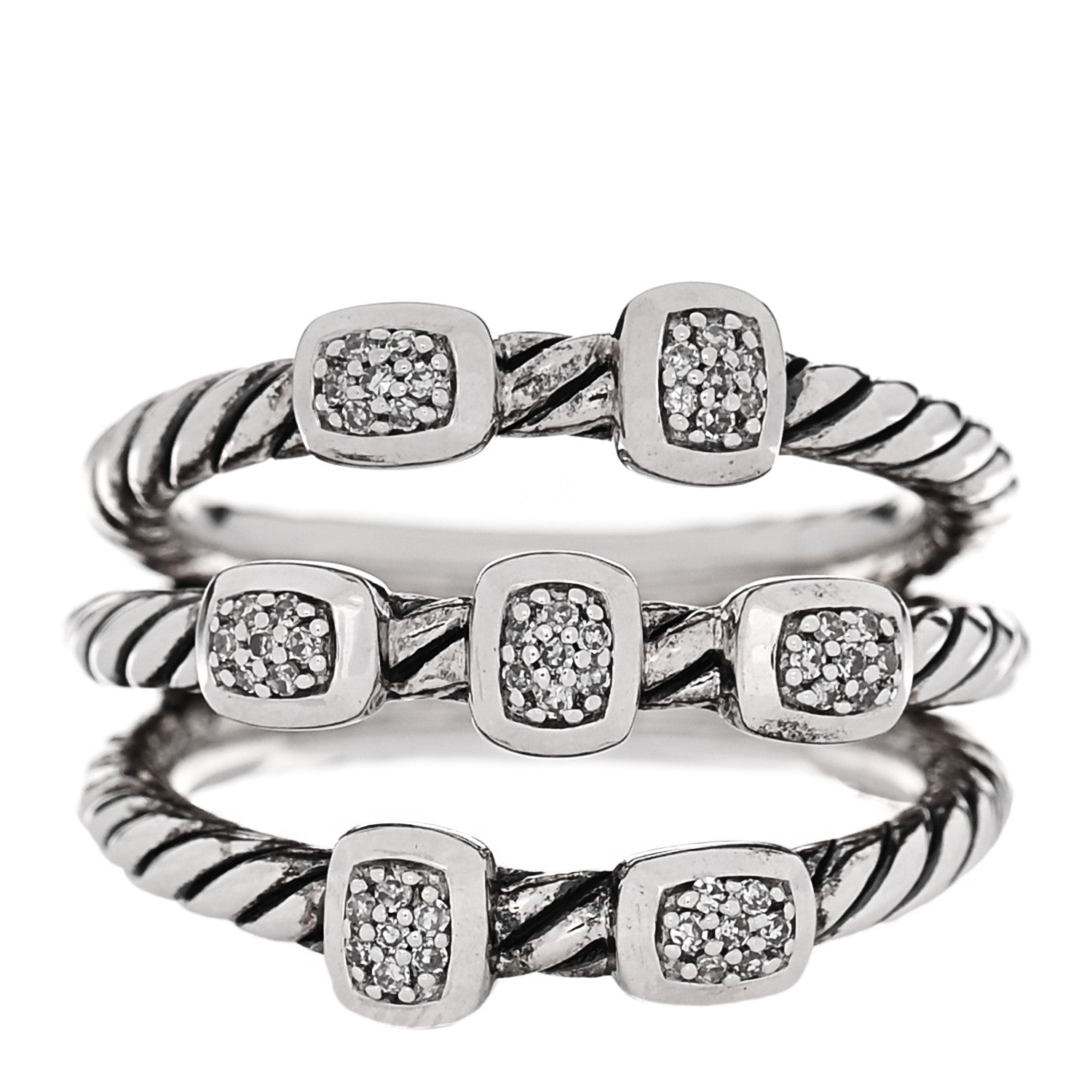 David Yurman Sterling Silver Diamond Confetti 3 Row Ring 54 7 1 of 4