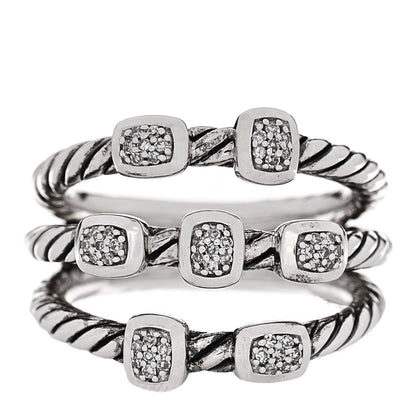 David Yurman Sterling Silver Diamond Confetti 3 Row Ring 54 7 1 of 4