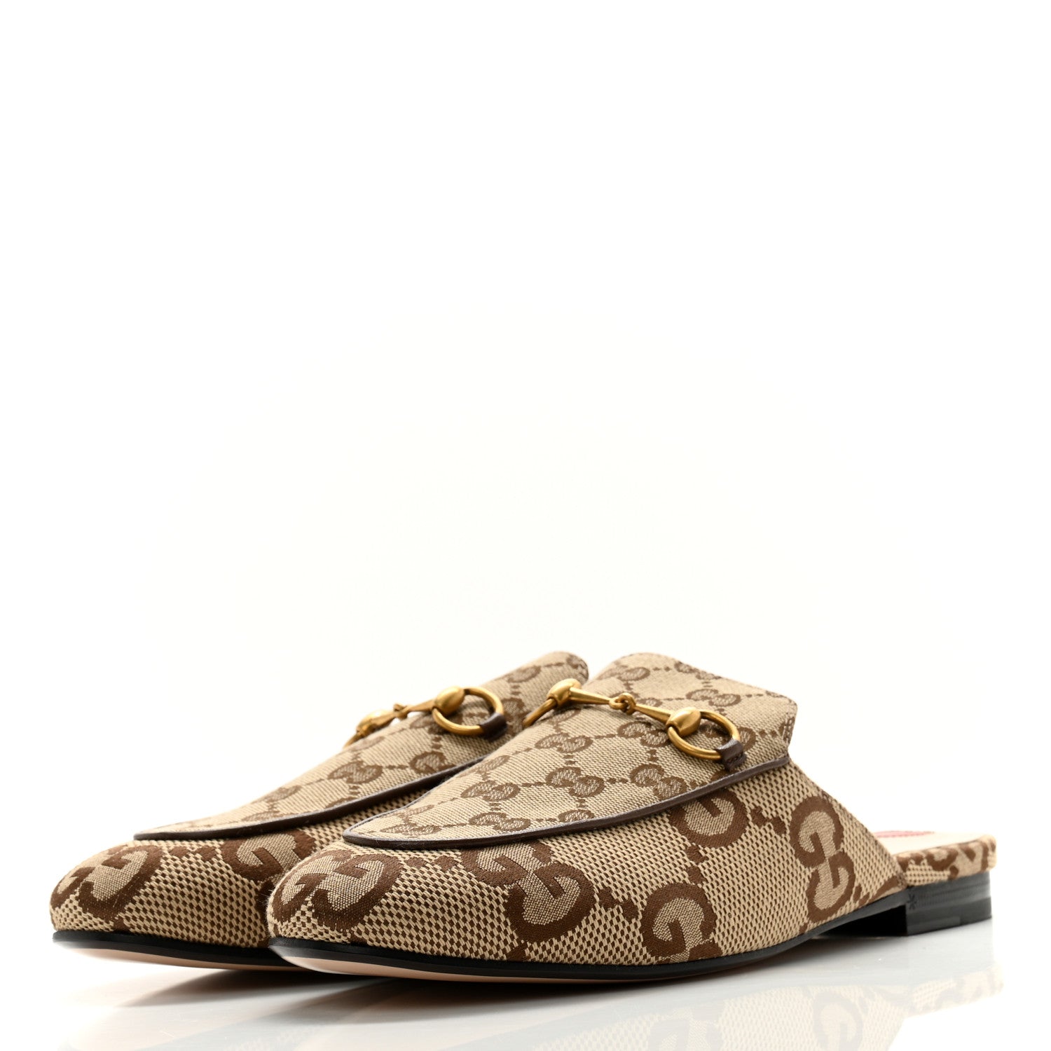 Gucci Monogram Jumbo GG Malaga Kid Womens Princetown Slippers 39.5 Camel Ebony New Acero Beige 3 of 9