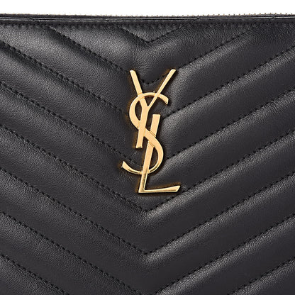 Saint Laurent Calfskin Matelasse Chevron Monogram A5 Wristlet Black 8 of 12