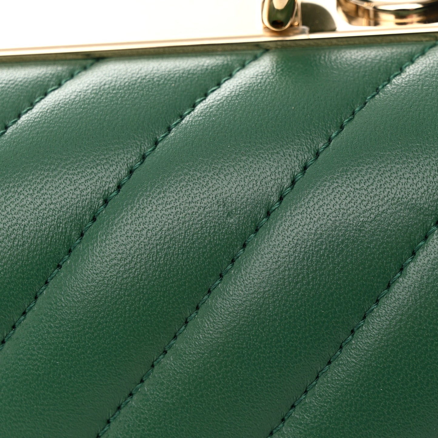 Lambskin Chevron Quilted Small Trendy CC Dual Handle Flap Bag Green