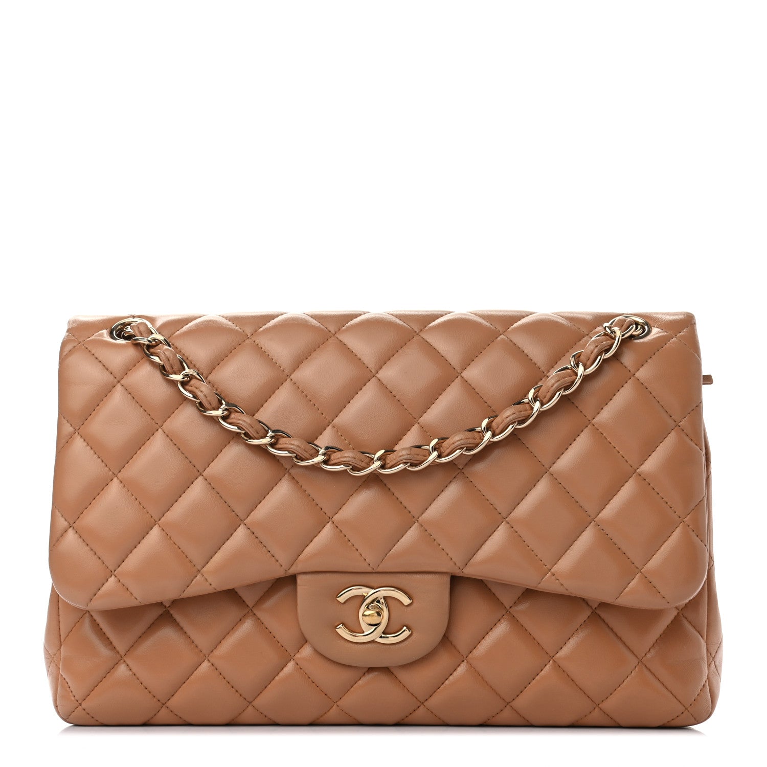 Chanel Lambskin Quilted Jumbo Double Flap Dark Beige 1 of 8