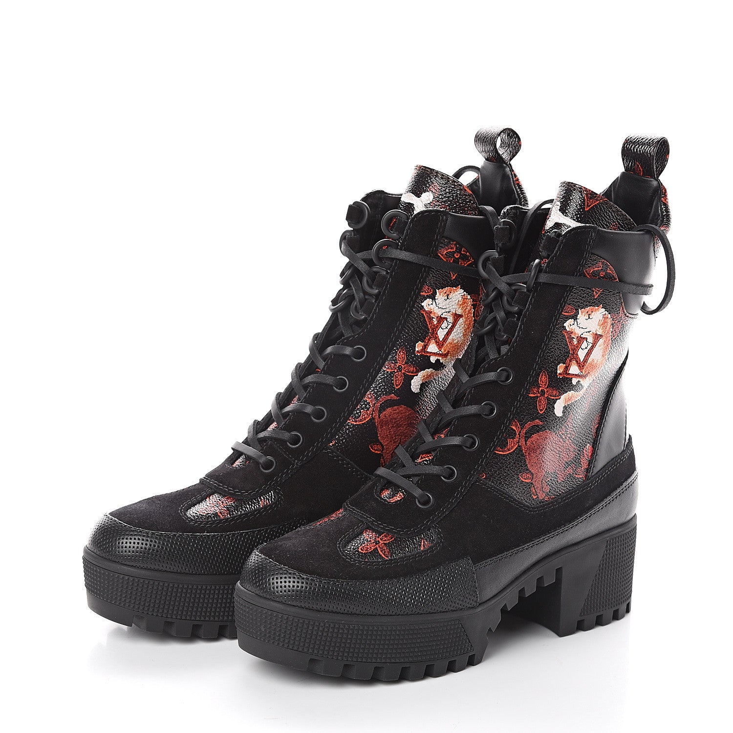 Louis Vuitton Suede Calfskin Catogram Laureate Platform Desert Boots 36.5 Black Marron 3 of 6
