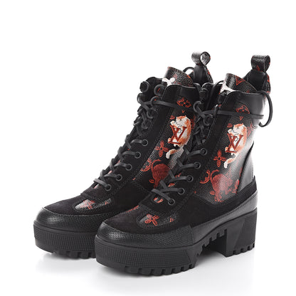 Louis Vuitton Suede Calfskin Catogram Laureate Platform Desert Boots 36.5 Black Marron 3 of 6